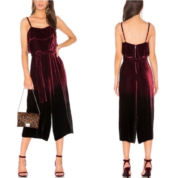$595 Alice + Olivia ombré Burgundy red Velvet Jumpsuit Size 0 - Picture 1 of 4